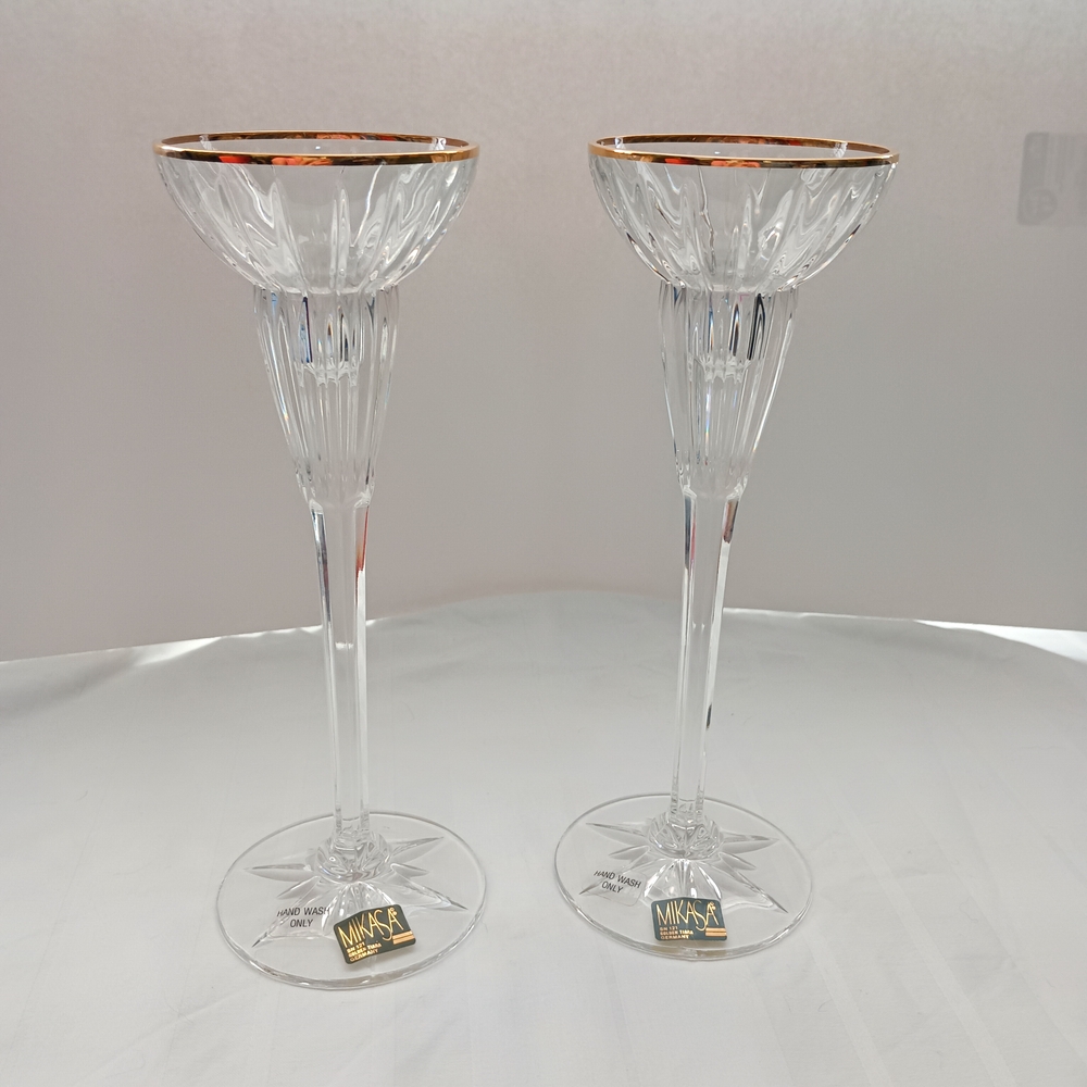 Mikasa Crystal Candle Holders with Gold Accent